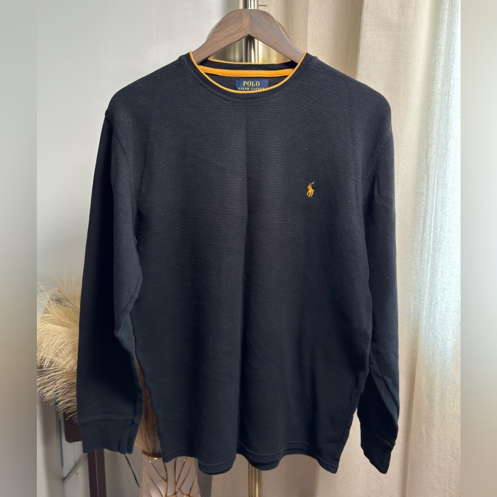 Polo by Ralph Lauren Black Shirt with Yellow Trim | Large
